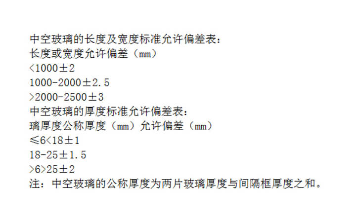中空玻璃允许偏差表