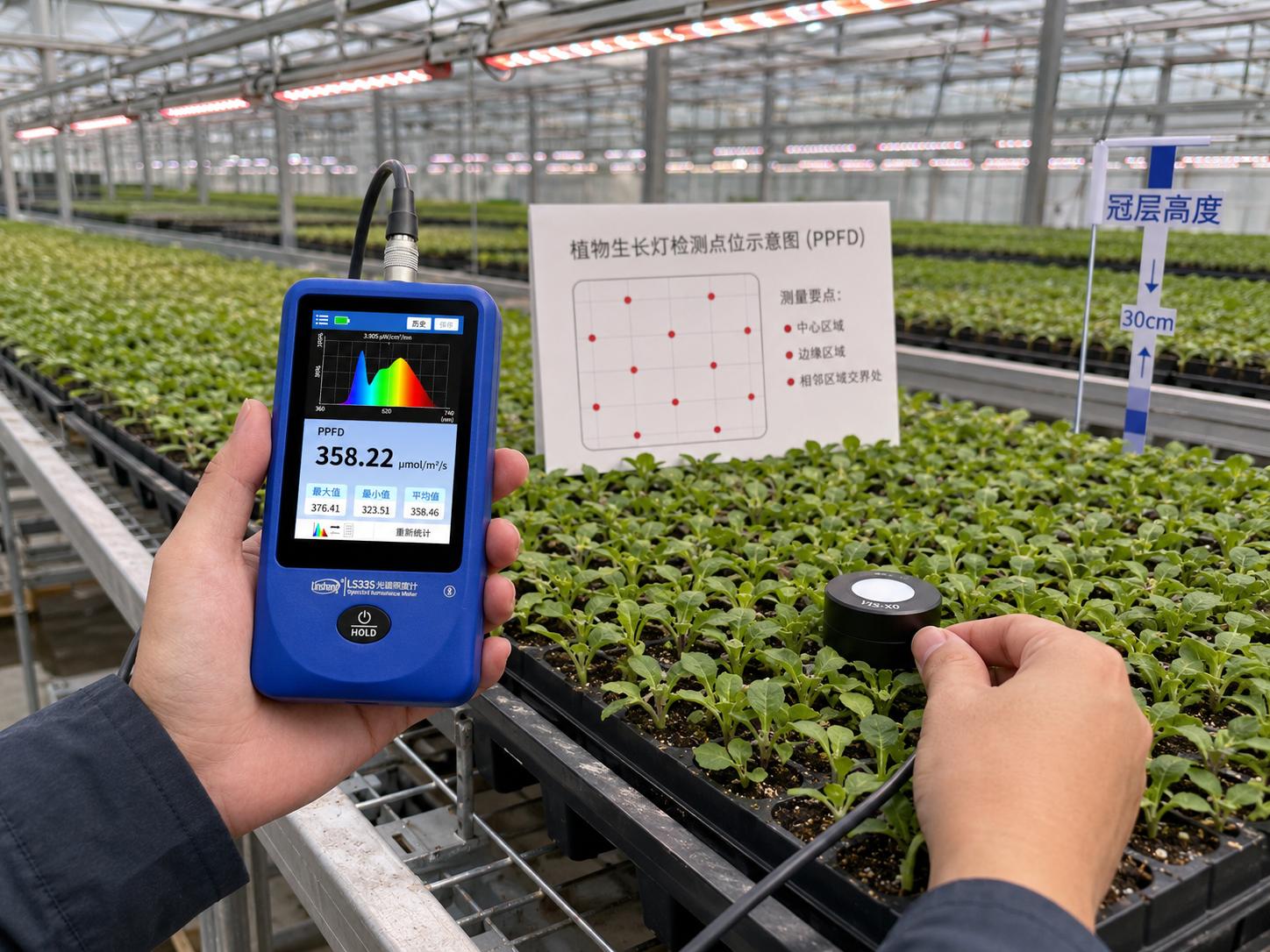 植物生长灯测试仪怎么测PPFD与光谱？植物光环境检测方案解析